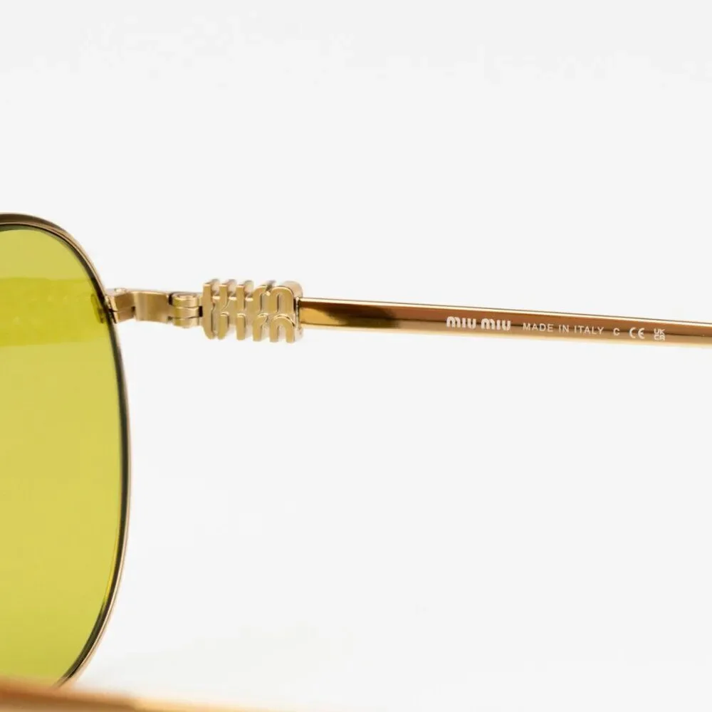 NEW Miu Miu MU55ZS 5AK07O Gold Olive Green Round Unisex Sunglasses 0MU 55ZS